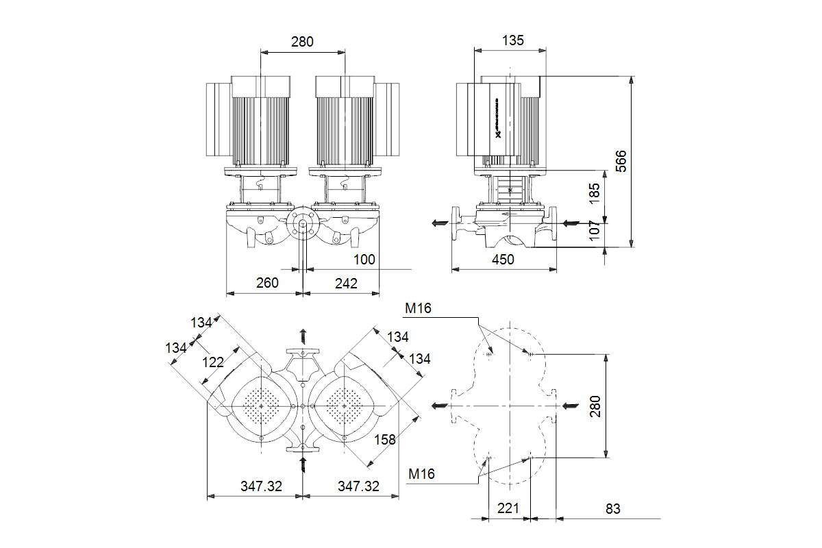 GRUNDFOS Elektr. ger. Trockenläuferpumpe TPED 32-320/2-S-AI-F-A-BQQE PN6 3x400V