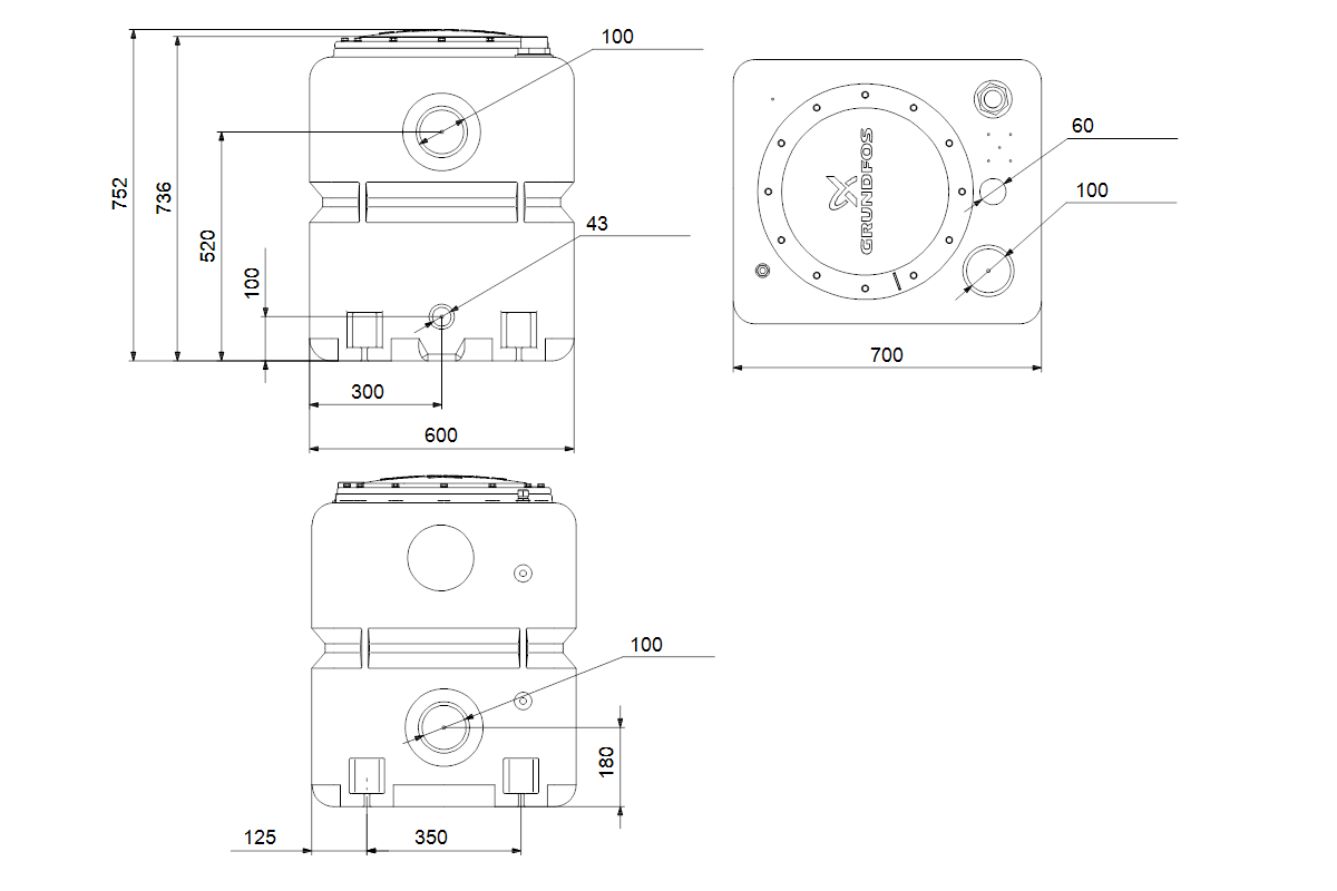 Grundfos Sammelbehälter DUOLIFT 270.40.CC/KP, max. Partikelgröße 10 mm, 2 Pumpen