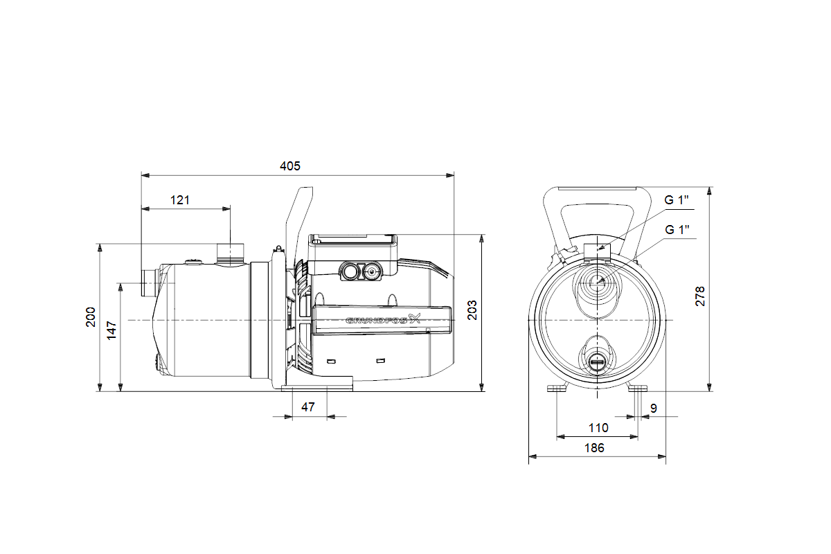 Grundfos Gartenpumpe JP 5-48 Edelstahl, 230 V, 1,5 m Kabel, Schutzkontaktstecker