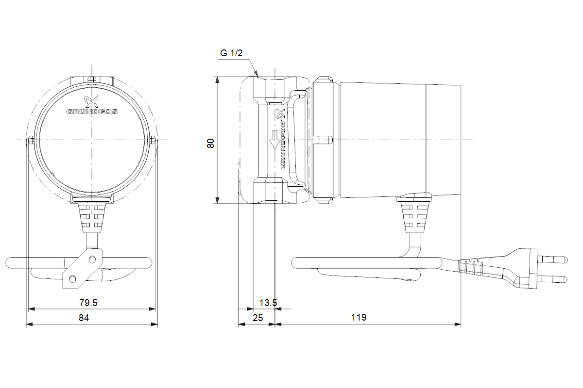 Grundfos Zirkulationspumpe Comfort 15-14 B PM, Rp 1/2, 230 V, Dach