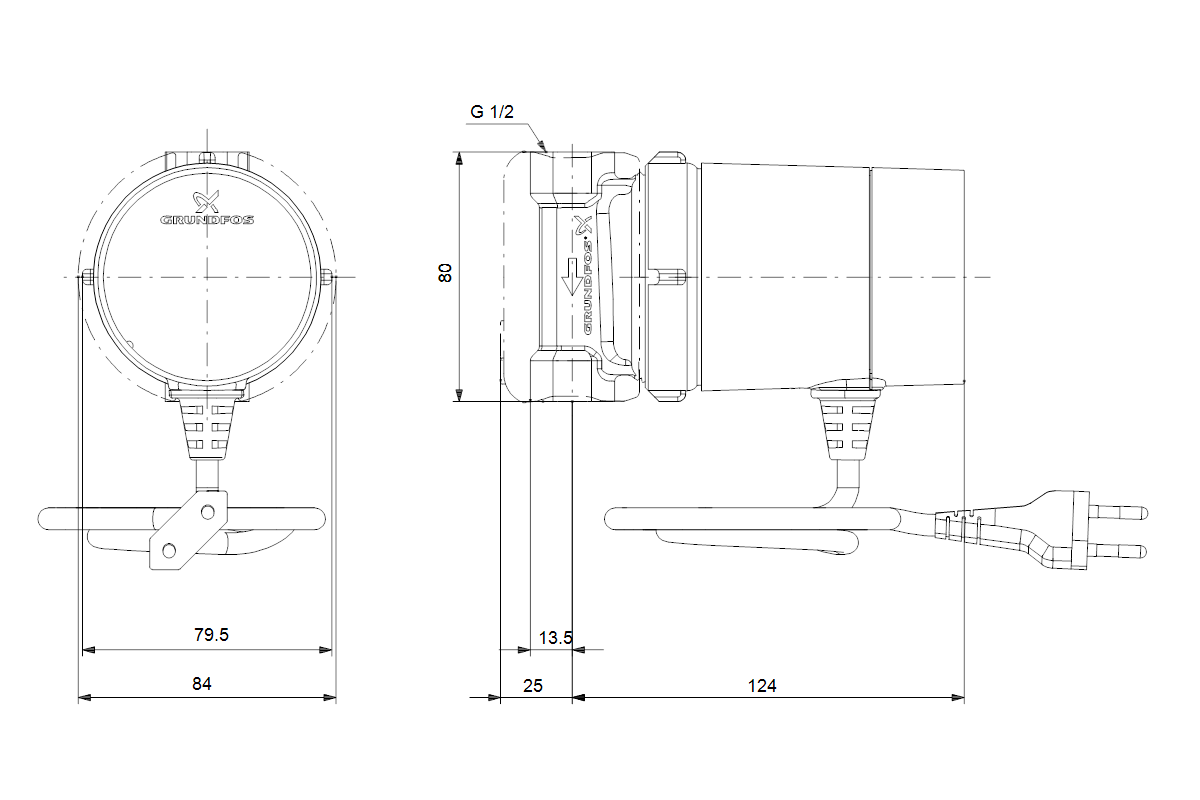 Grundfos Zirkulationspumpe Comfort 15-14 B TU, Durchfluss 0,45 cbm/h, 240 V