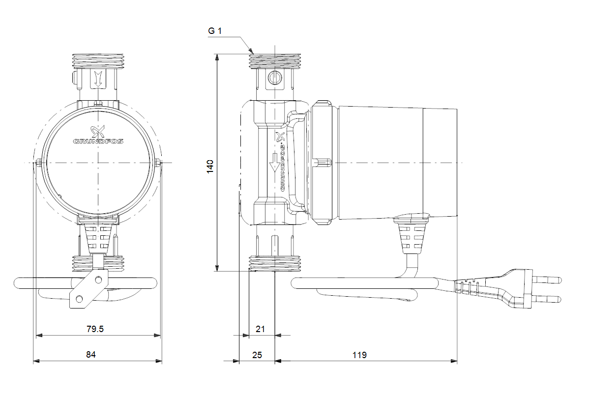 Grundfos Zirkulationspumpe Comfort 15-14 BX, Durchfluss 0,33 cbm/h, 240 V