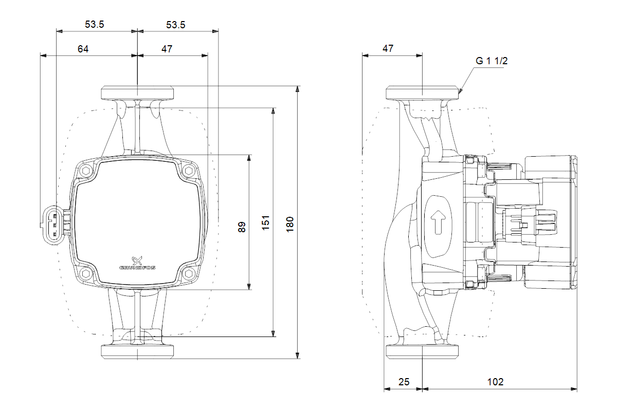 Grundfos Hocheffizienz-Umwälzpumpe Alpha1 GO 25-80 180, DN 25, 180 mm, EEI 0,2, geregelt
