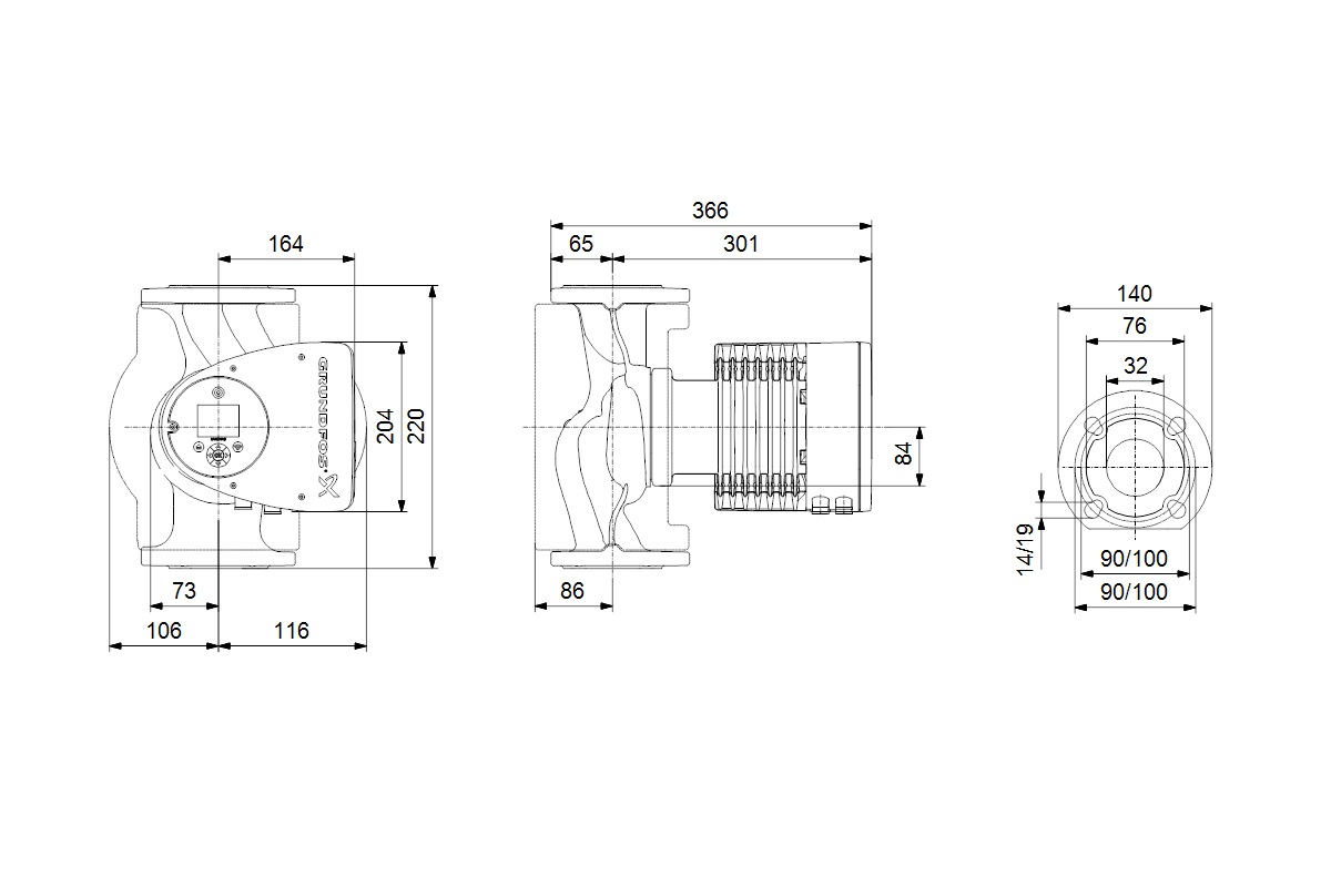 Grundfos Heizungsumwälzpumpe MAGNA3 50-180 F, 280 mm, DN 50, PN 6/10, 230 V