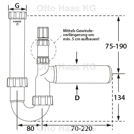 HAAS Spülensiphon DN 40, 1 1/2", mit Rohrbelüfter, Polypropylen, weiß