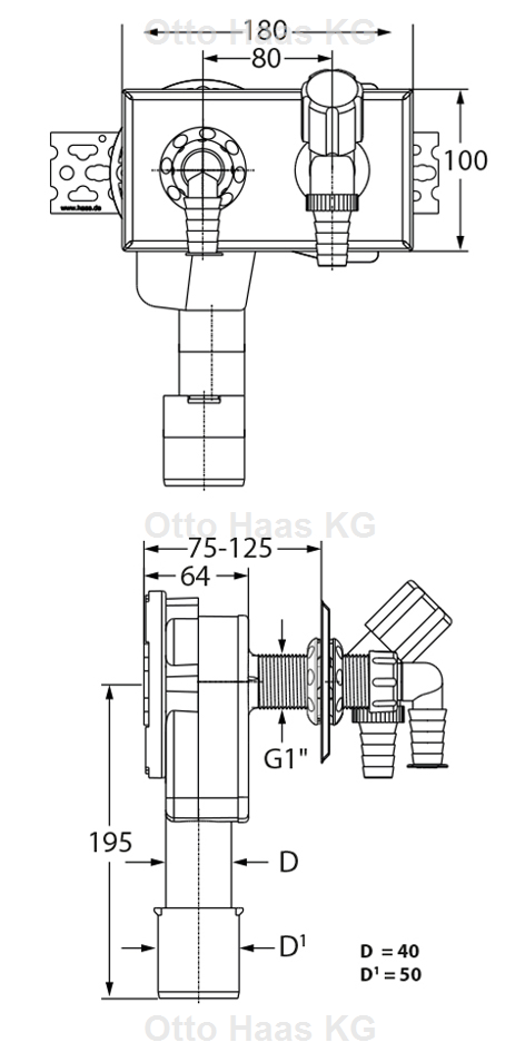 HAAS Unterputz-Geräte-Siphon OHA 4060 DN 40/50, für waagerechte Montage, schwarz