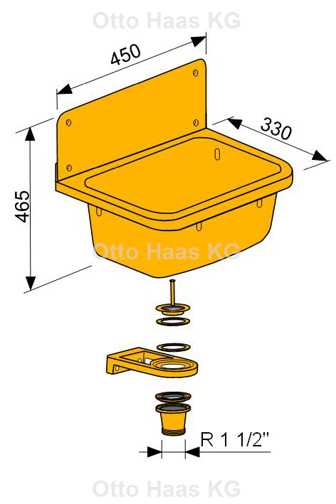 HAAS Ausgussbecken Anita 450 x 465 x 330 mm, mit Spritzschutz, Edelstahl