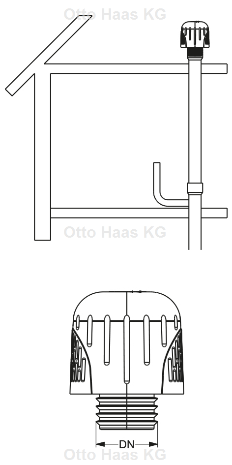 HAAS OHA-Rohrbelüfter DN 32/40/50, blau, mit Frostschutzhaube