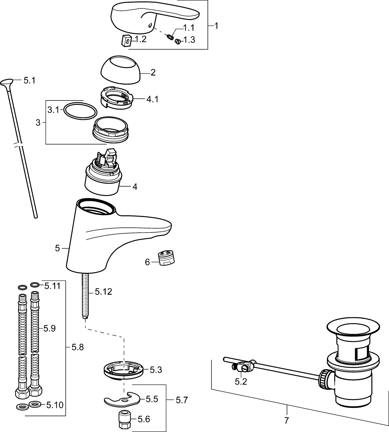 HANSA Waschtisch-Einhebelmischer HANSAMIX ohne Ablaufgarnitur, Ausladung 141 mm, chrom