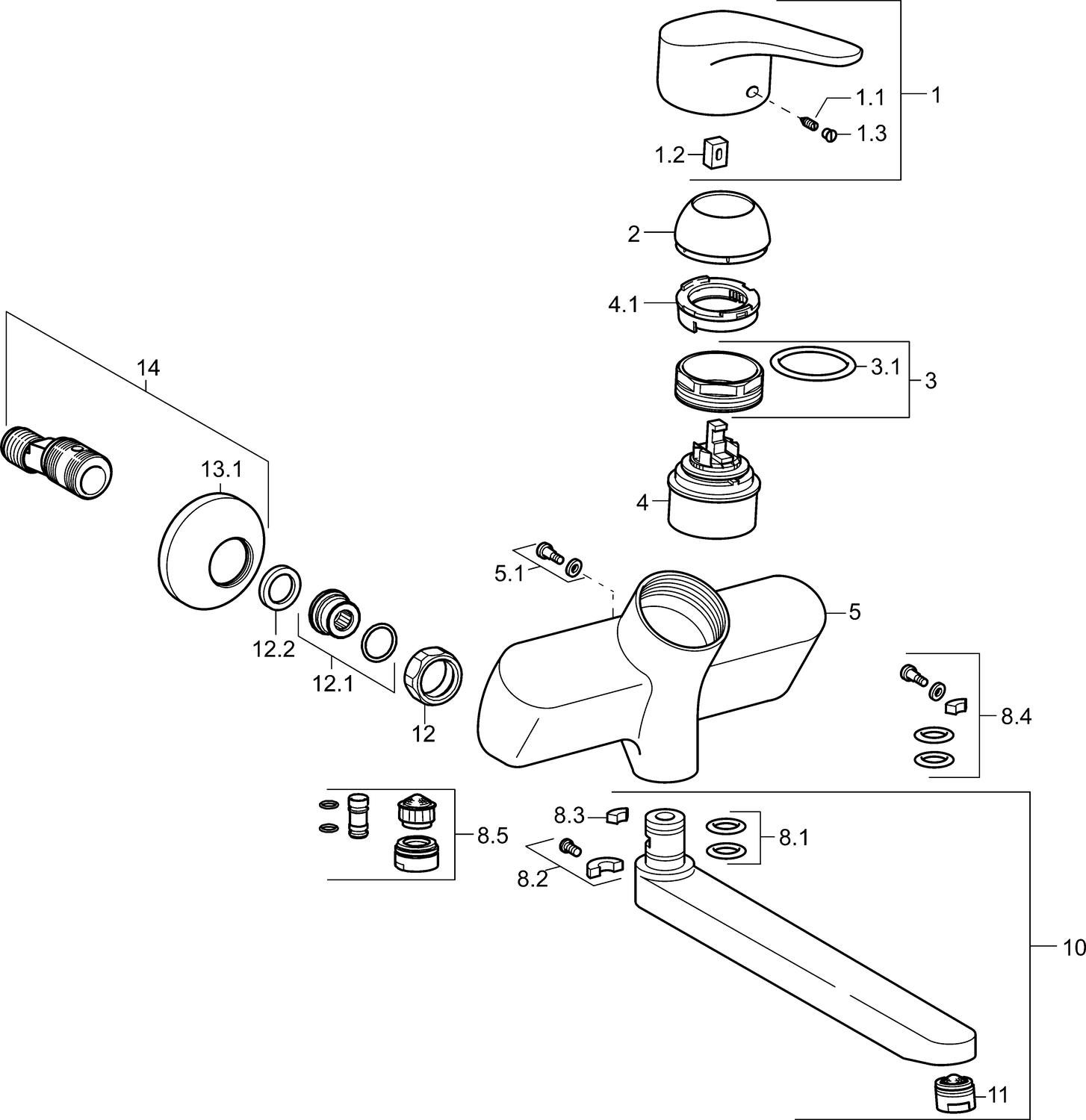 HANSA Waschtisch-Wand-Einhebelmischer HANSAMIX S-Anschlüsse, absperrbar, schwenkbar, Ausladung 311mm, chrom