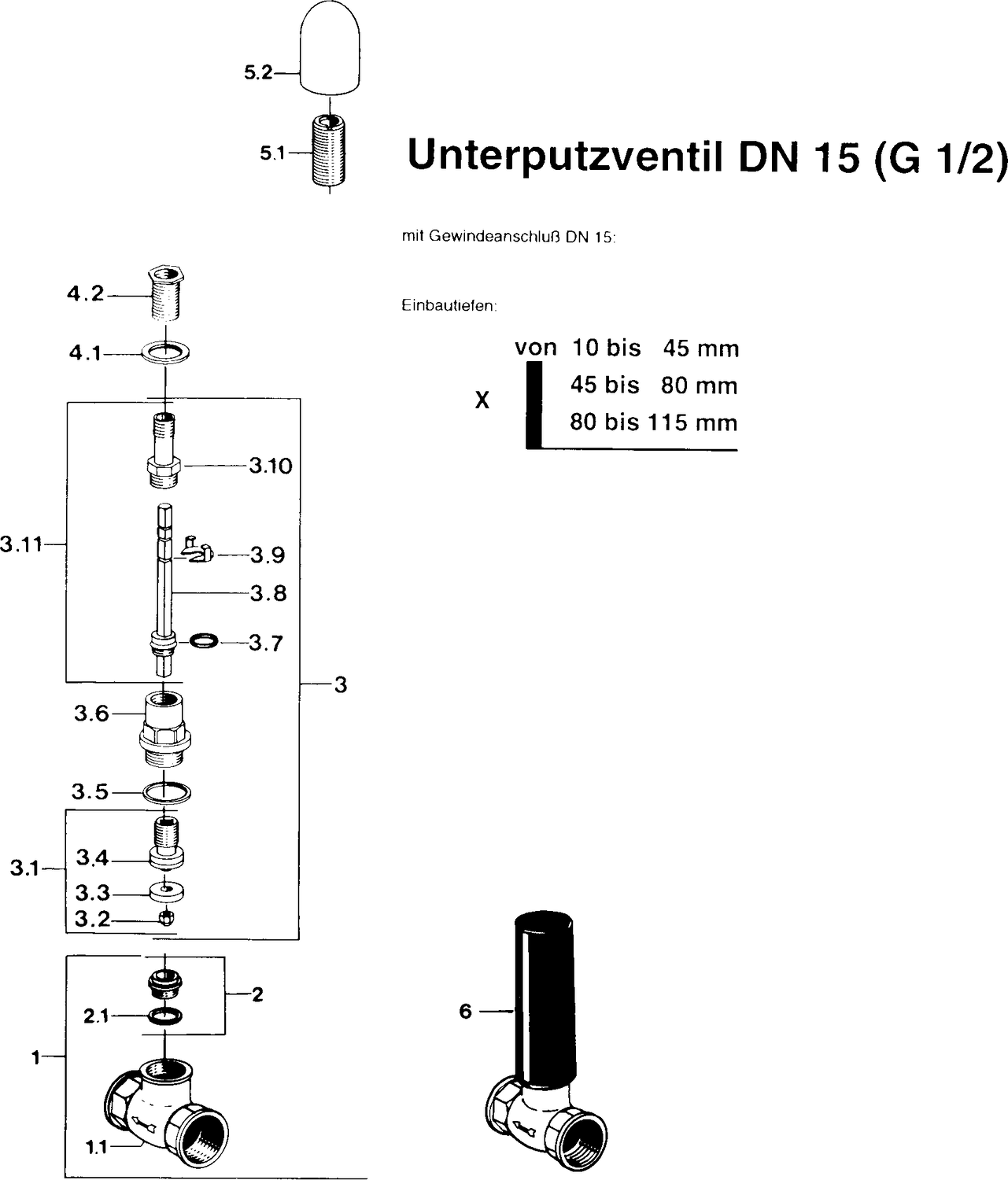HANSA UP-Grundkörper G 1/2 (DN 15), mit Präzisa-Spindel-Oberteil