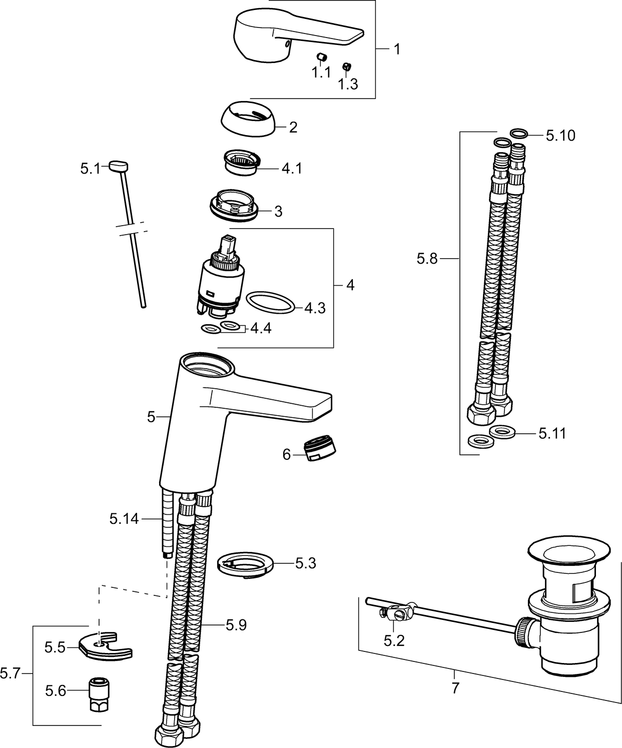 HANSA Waschtisch-Einhebelmischer HANSATWIST mit Ablaufgarnitur, Ausladung 121mm, chrom