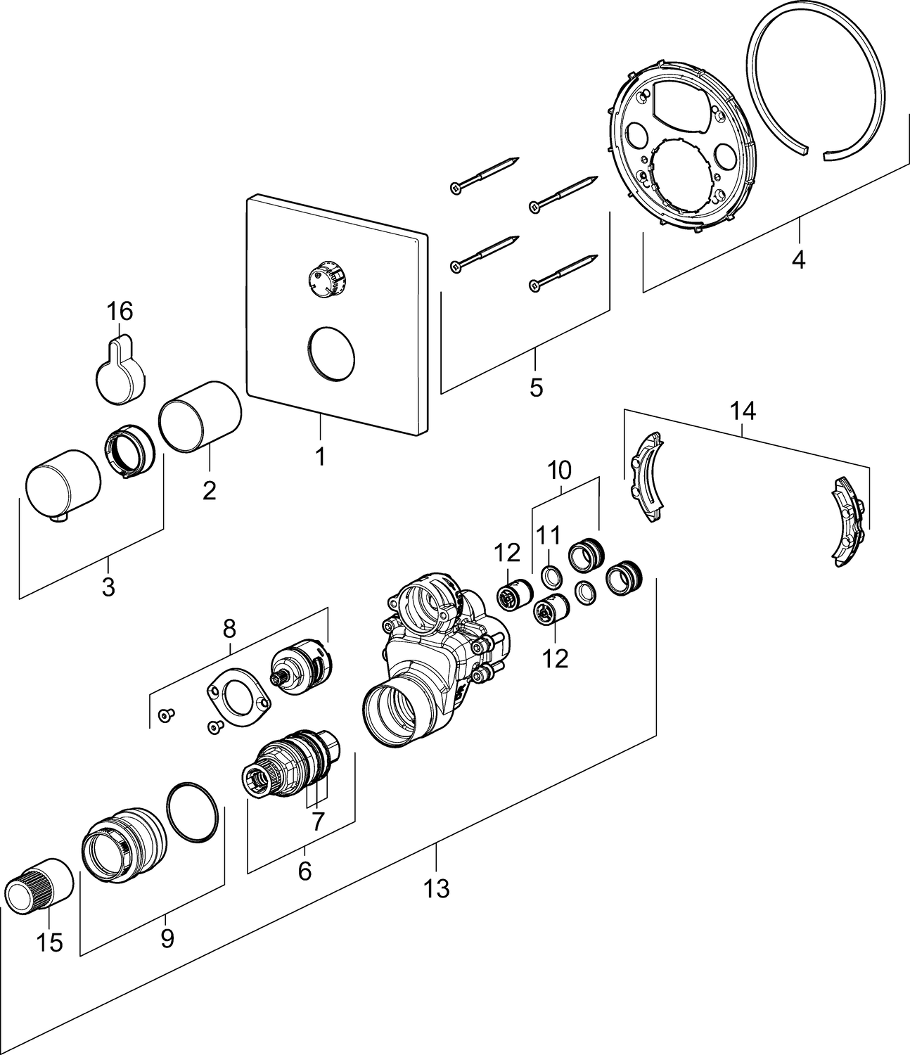 HANSA Fertigmontageset HANSAVAROX PRO UP-Wannen-Thermostat, Drehumsteller, druckunabhängig, Rosette eckig, chrom