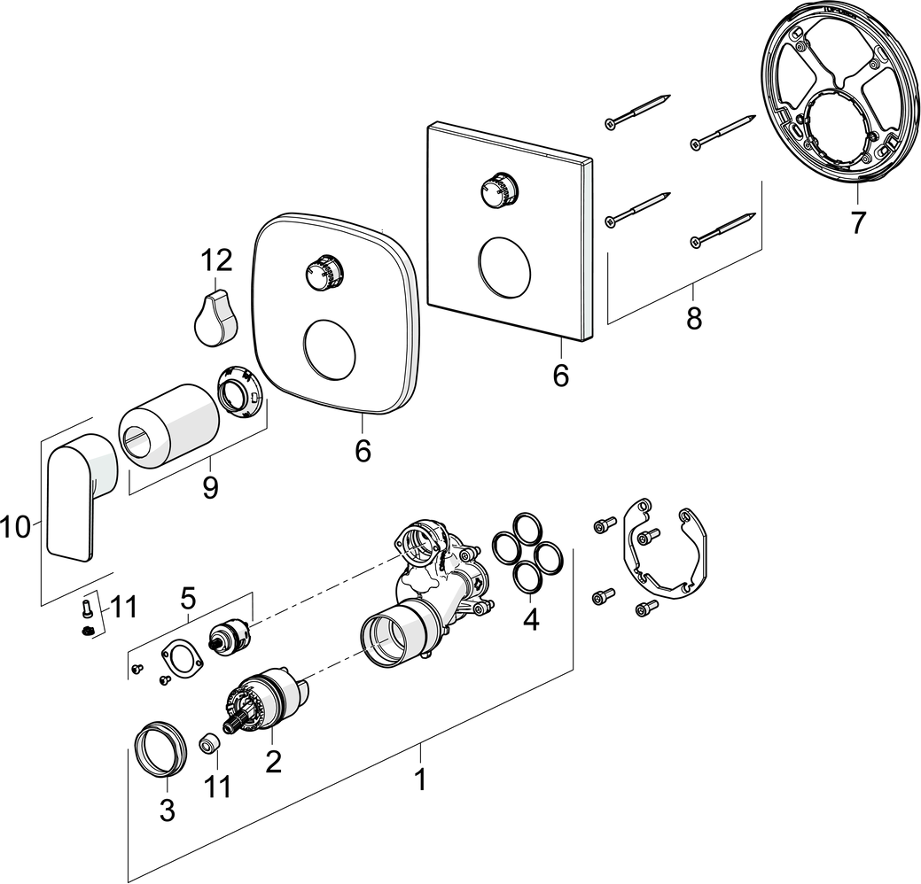 HANSA Fertigmontageset HANSASTELA UP-Wannen- und Brause-Einhebelmischer, Drehumsteller, druckunabhängig, chrom