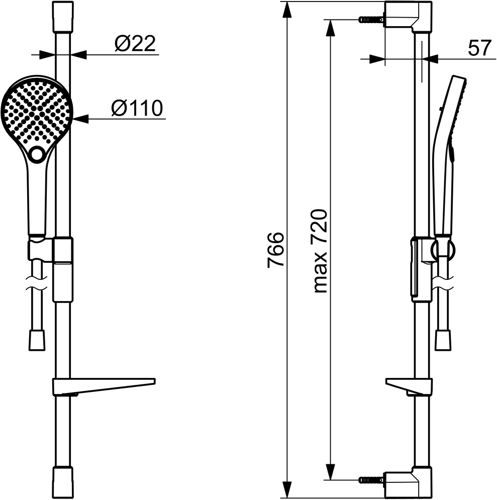 HANSA Duschsystem HANSAVIVA Wandstangen-Brausenset, Wandmontage Brauseschlauch 125cm, Bronze gebürstet