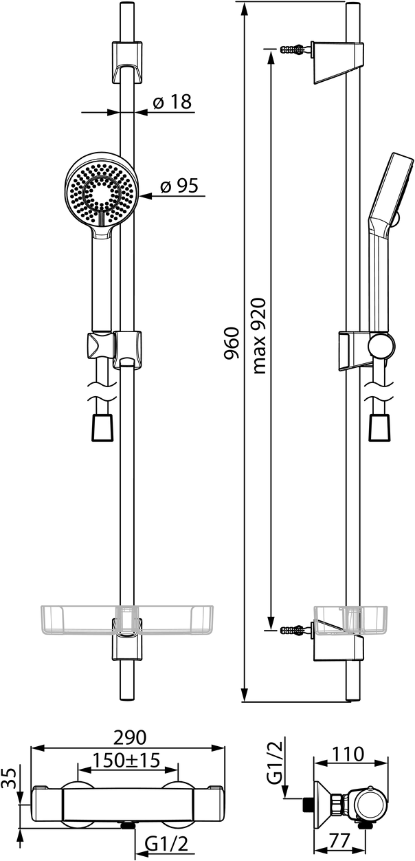 HANSA Brause-Thermostat HANSAMICRA AP, 3-strahlig, chrom