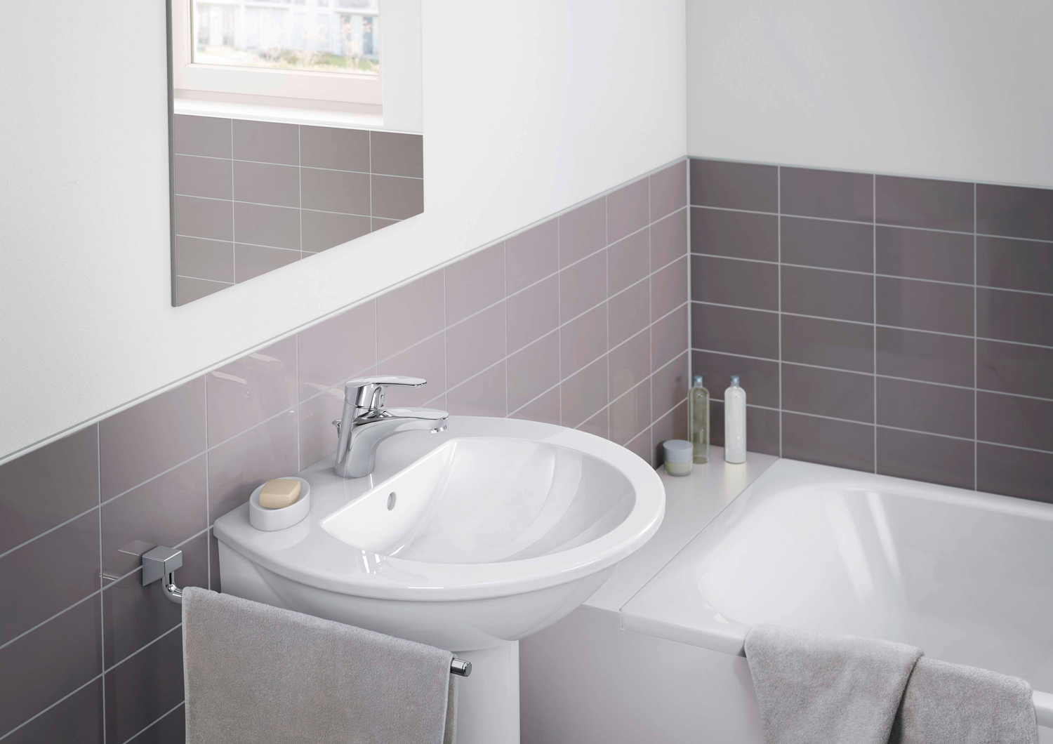 HANSA Waschtisch-Einhebelmischer HANSAMIX mit Ablaufgarnitur, flexible Druckschläuche, Ausladung 141 mm, chrom