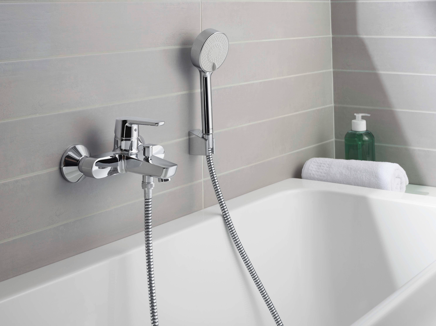 HANSA Wannenbrause-Set HANSABASICJET G 1/2, 3-strahlig, Wandmontage, chrom