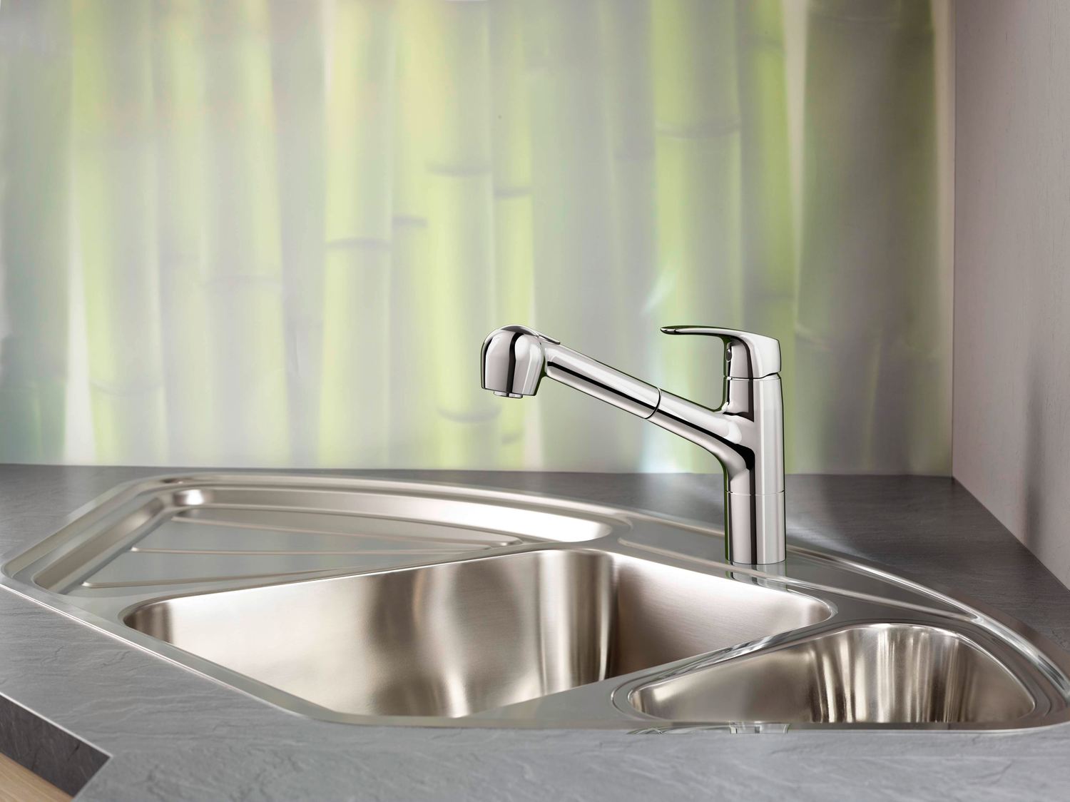 HANSA Spültisch-Einhebelmischer HANSAPINTO Ausziehbrause, 2-strahlig, schwenkbar, Ausladung 231 mm, chrom