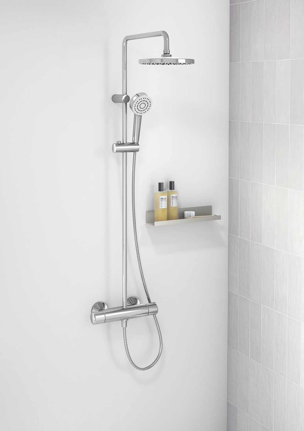 HANSA Duschsystem HANSABASIC mit Thermostat, kürzbar, Regenbrause, 1-strahlig, chrom
