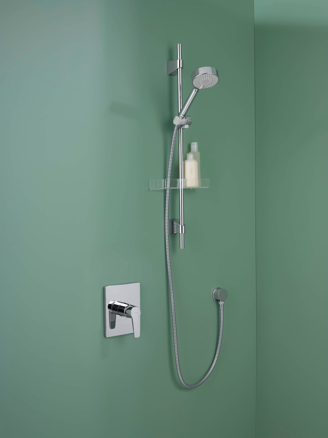 HANSA Fertigmontageset HANSABLUEBOX POLO UP-Brause-Einhebelmischer, eckige Rosette, chrom