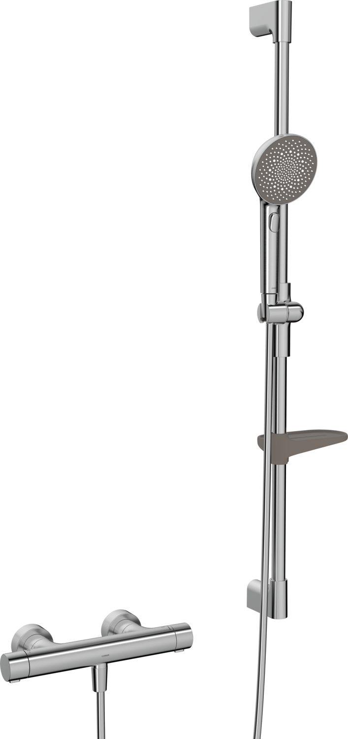 HANSA Duschsystem HANSAPRISMA mit Thermostat, Wandmontage, 970mm, Stahl gebürstet