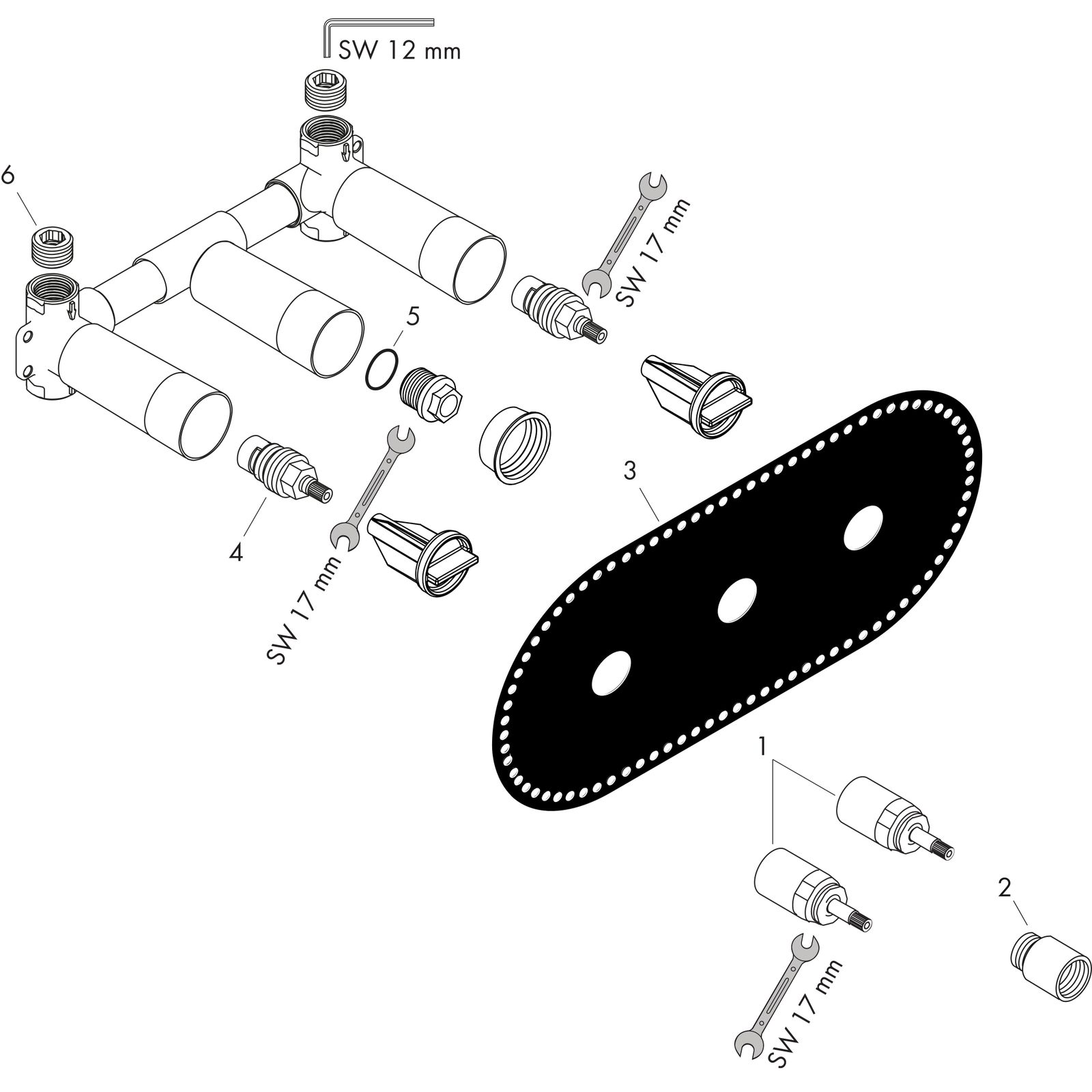 hansgrohe Grundkörper DN 15/DN 20, UP, für 3-Loch-Waschtischarmatur, Wandmontage