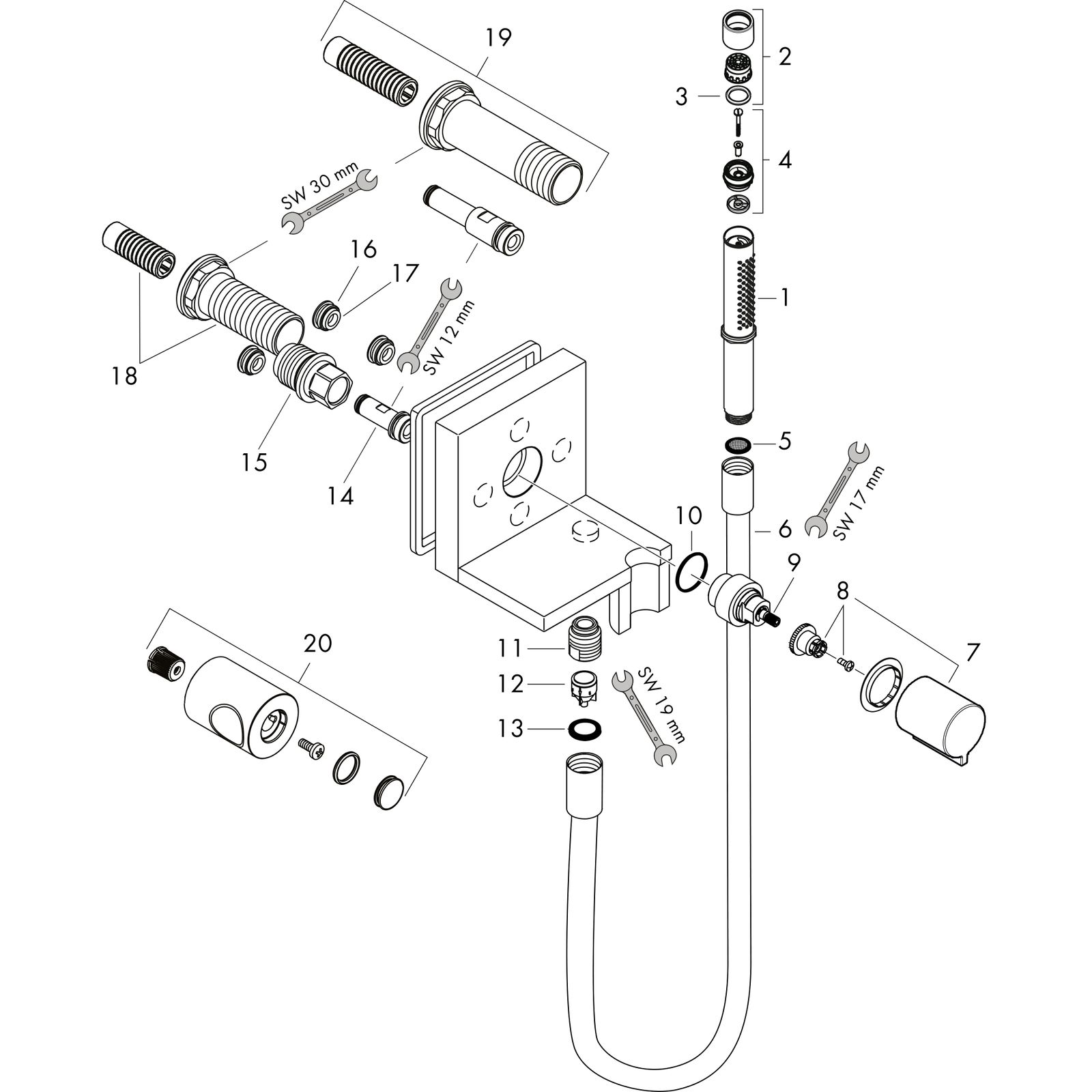 hansgrohe Fertigmontageset Axor Starck 120/120 Square UP-Handbrausemodul, eckig, brushed bronze