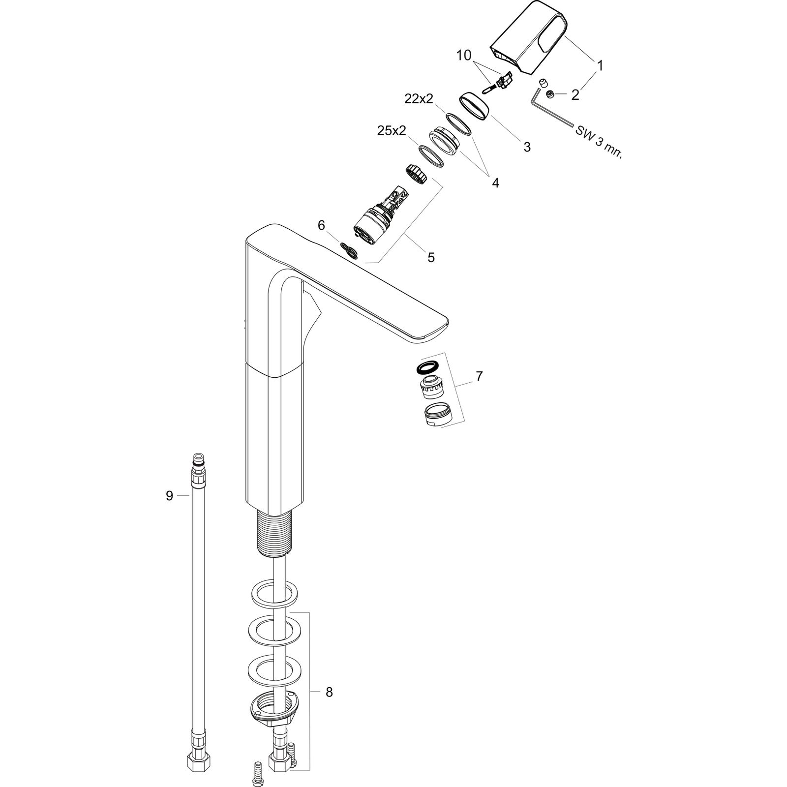 hansgrohe Waschtisch-Einhebelmischer 280 Axor Urquiola Ausladung 198mm, unverschließbare Ablaufgarnitur, chrom