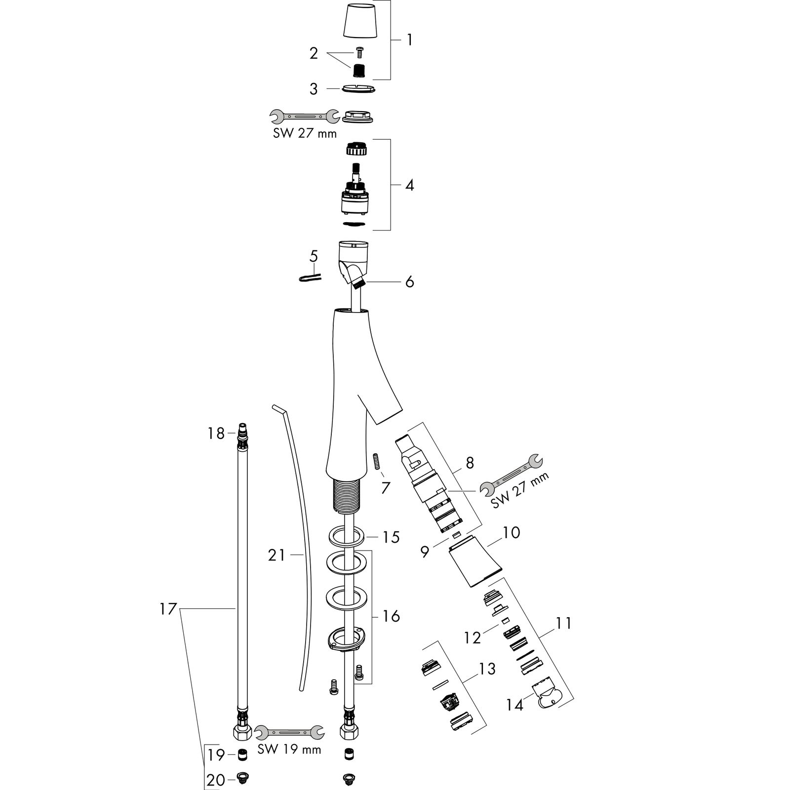 hansgrohe Waschtisch-Zweigriff-Armatur 80 Axor Starck Organic Ausladung 116mm, mit Zugstangen-Ablaufgarnitur, chrom