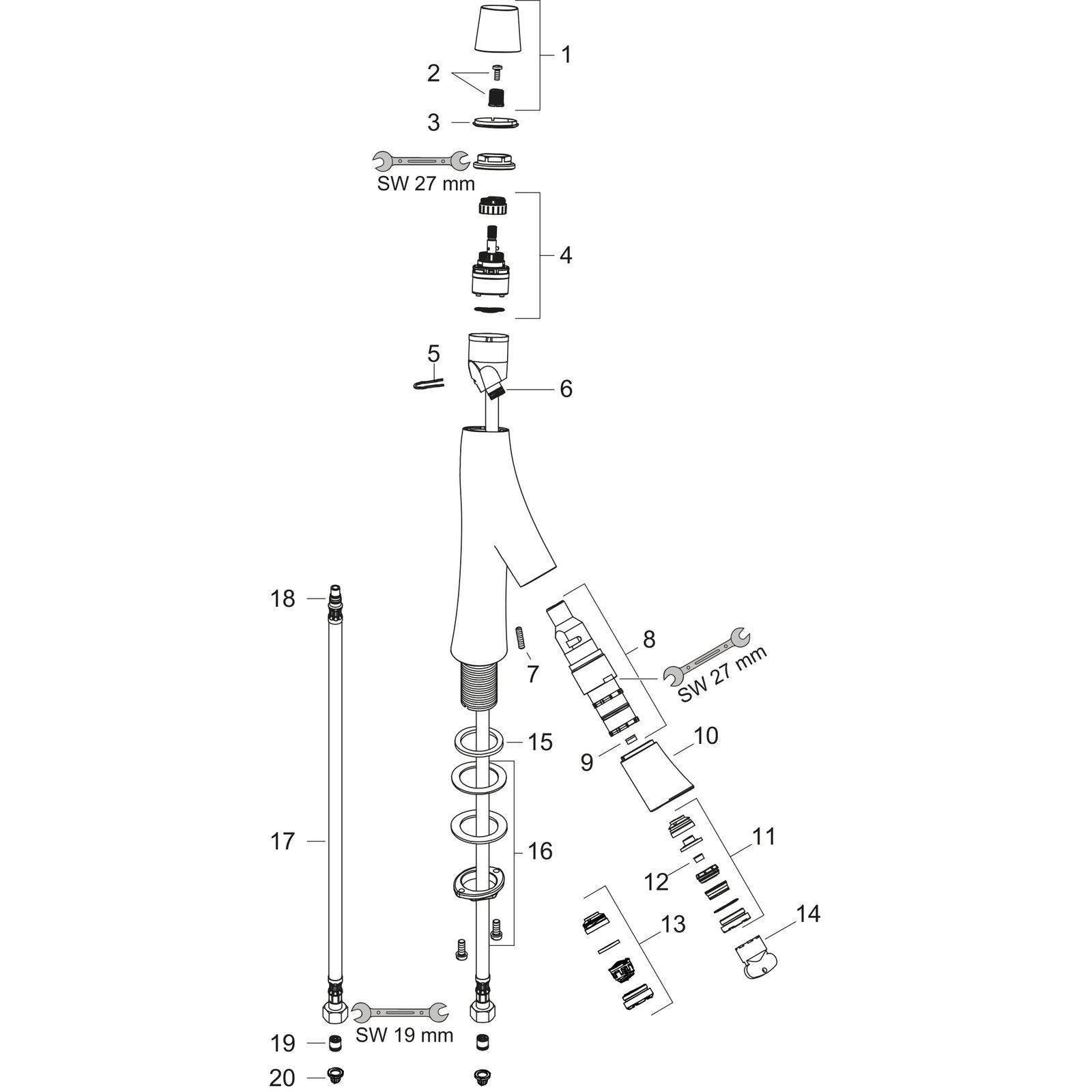 hansgrohe Waschtisch-Zweigriff-Armatur 80 Axor Starck Organic Ausladung 116mm, unverschließbare Ablaufgarnitur, brushed red gold
