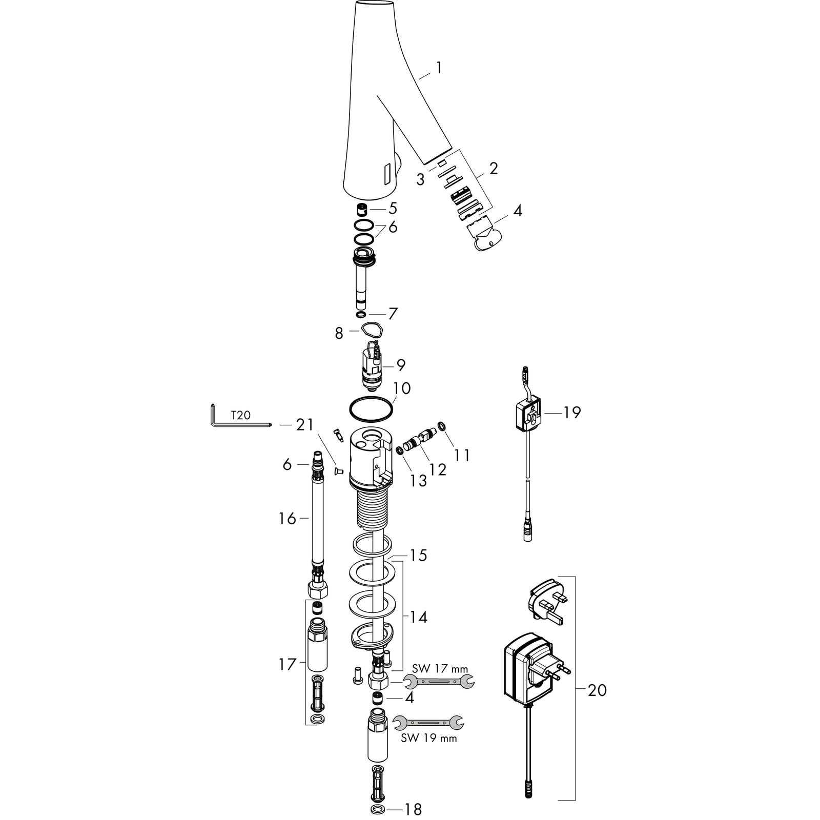 hansgrohe Elektronik-Waschtischmischer Axor Starck Organic mit Temperaturvoreinstellung, Netzanschluss, chrom