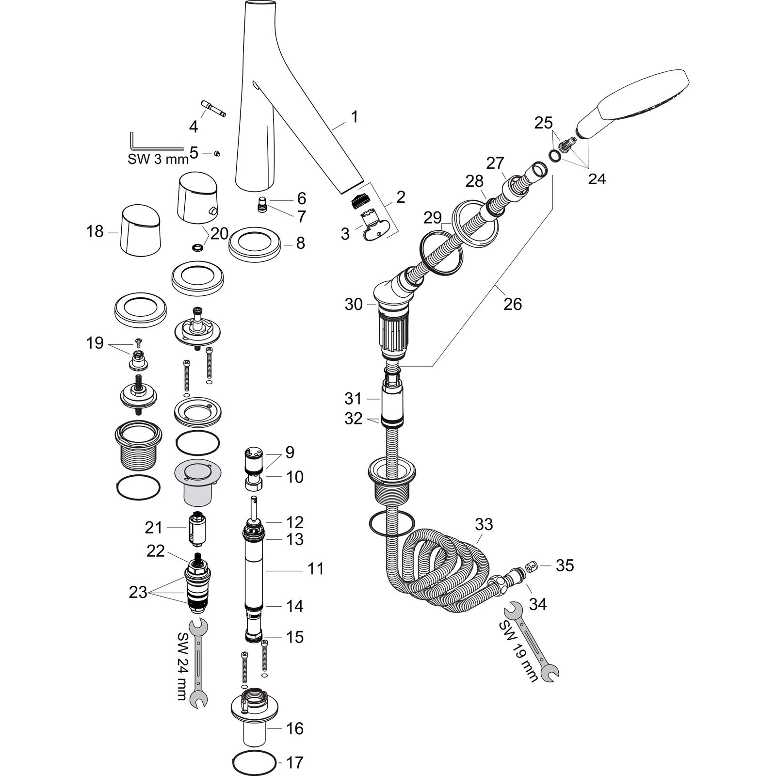 hansgrohe Fertigmontageset Axor Starck Organic 4-Loch-Fliesenrandarmatur, mit Thermostat, chrom