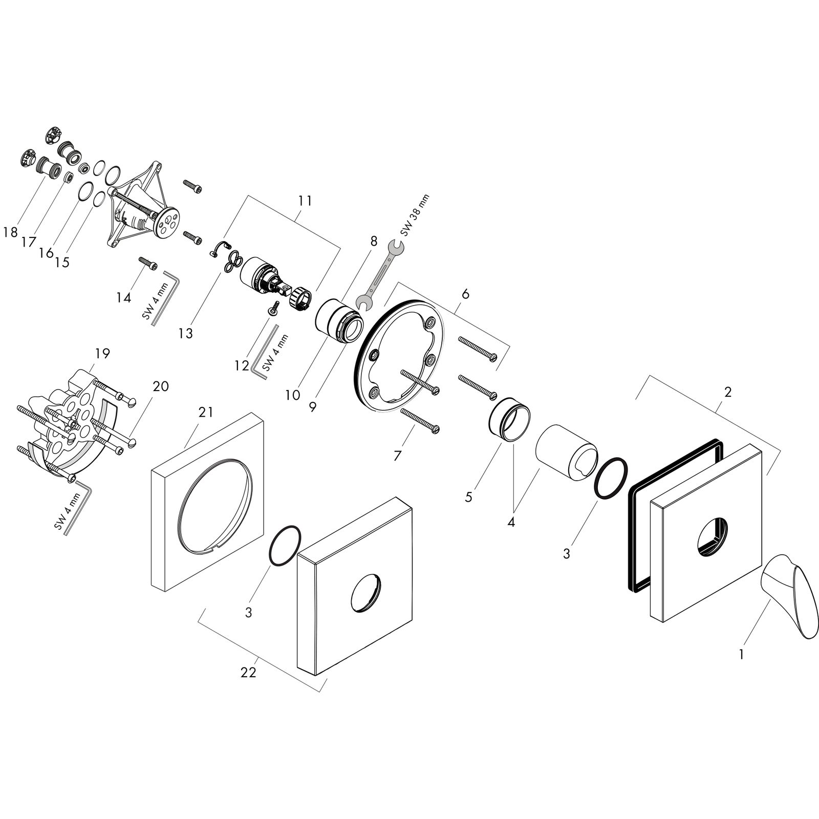 hansgrohe Fertigmontageset Axor Starck Organic UP-Brause-Einhebelmischer, chrom