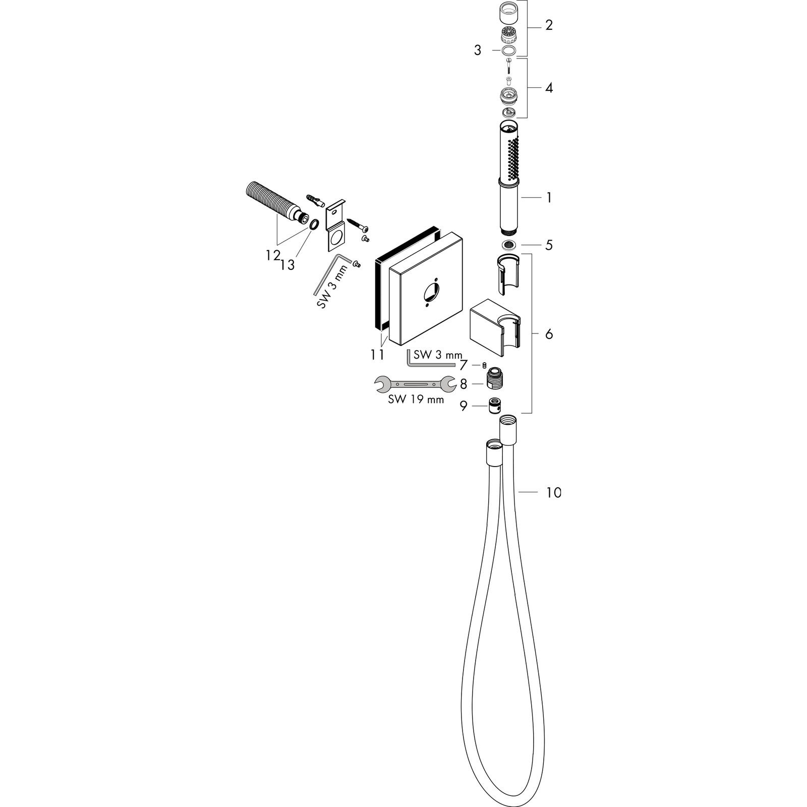 hansgrohe Portereinheit Axor Starck Organic mit Stabhandbrause 2jet, Brauseschlauch, 120x120mm, chrom