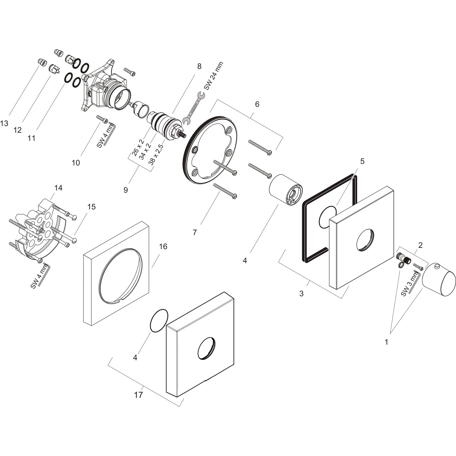 hansgrohe Fertigmontageset Axor Starck Organic HighFlow UP-Thermostat, chrom