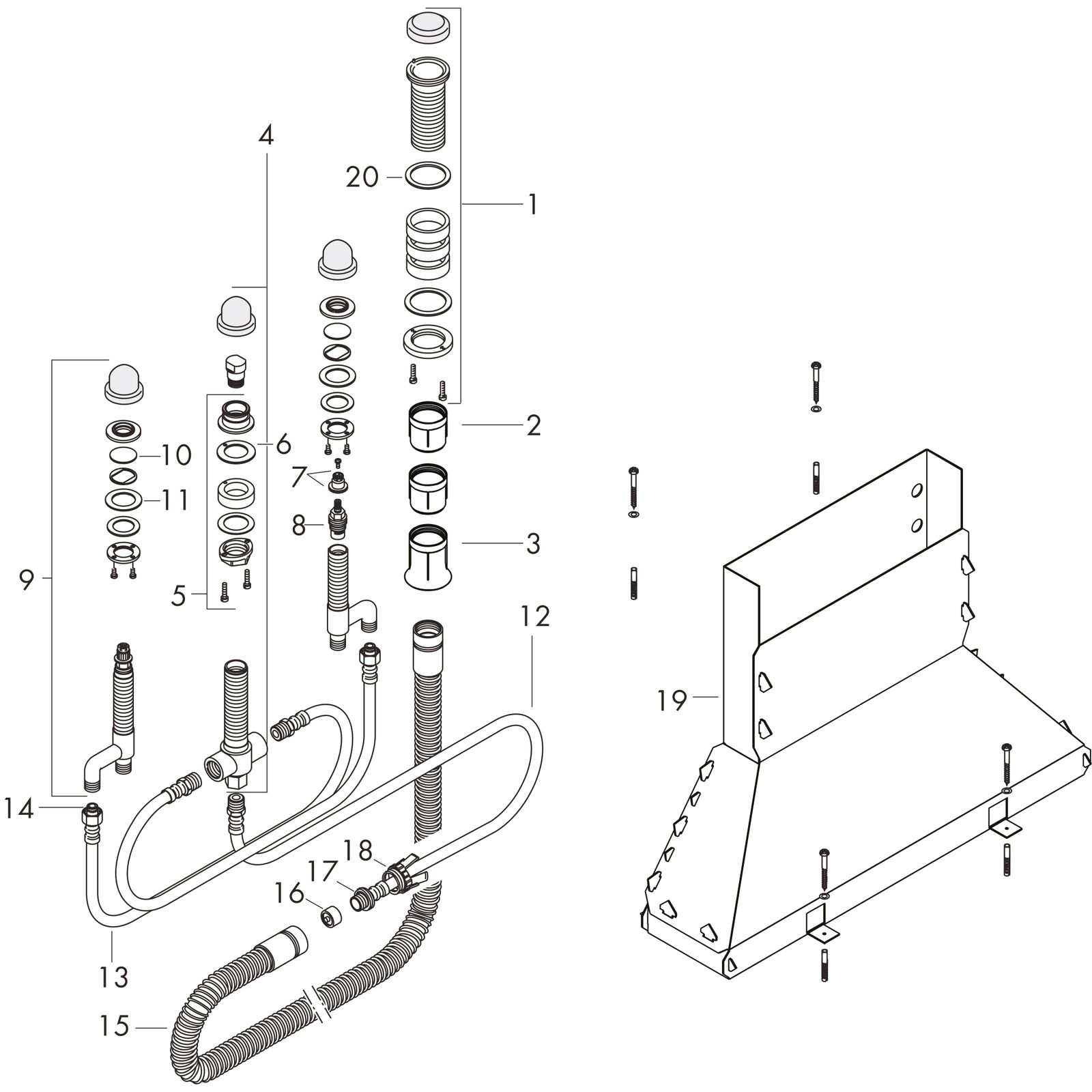 hansgrohe Grundkörper DN 15, für 4-Loch-Wannenrandarmatur