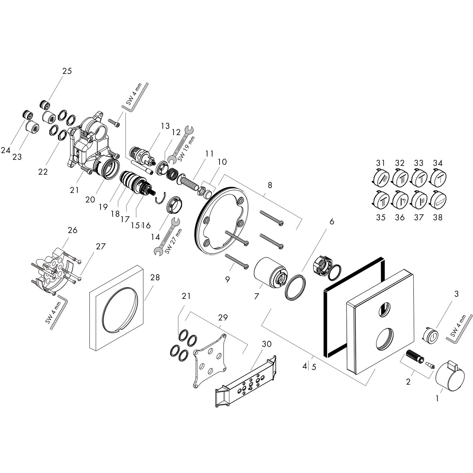 hansgrohe Fertigmontageset ShowerSelect Glas UP-Thermostat, 1 Verbraucher, Glas, weiß/chrom