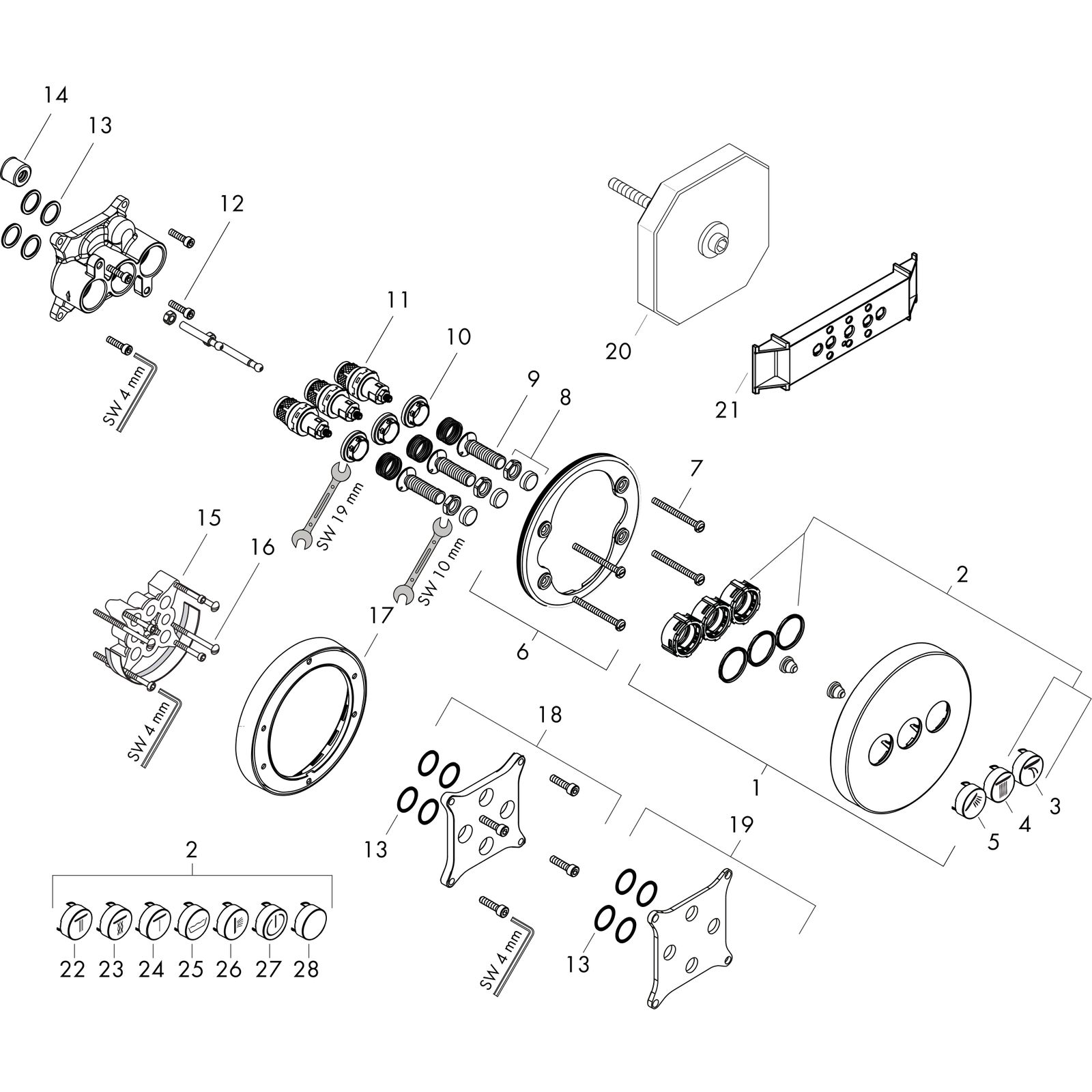 hansgrohe Fertigmontageset ShowerSelect S UP-Ventil, 3 Verbraucher, chrom