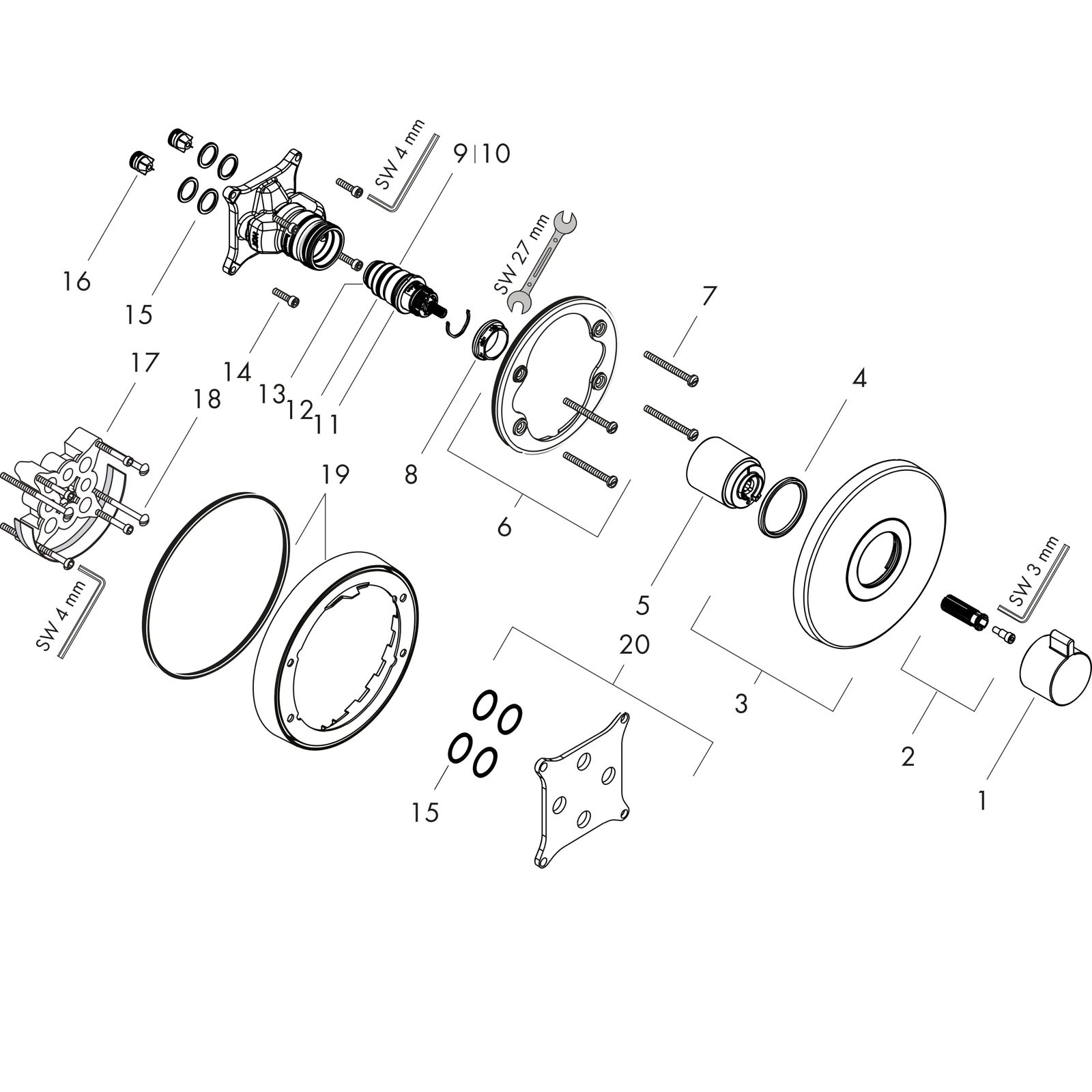 hansgrohe Fertigmontageset Ecostat S UP-Thermostat, chrom