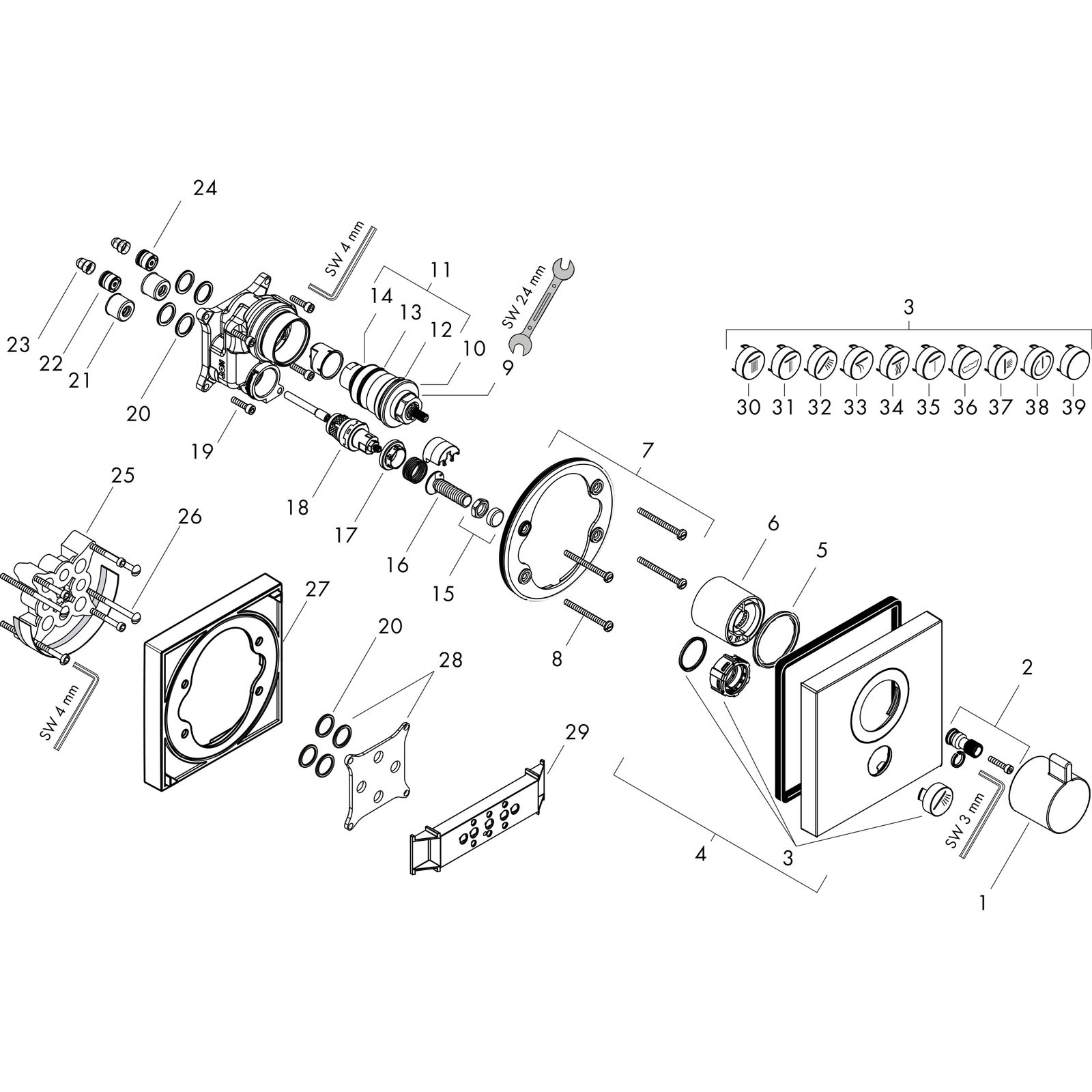 hansgrohe Fertigmontageset ShowerSelect Highflow UP-Thermostat, 1 Verbraucher, ein zusätzlicher Abgang, chrom