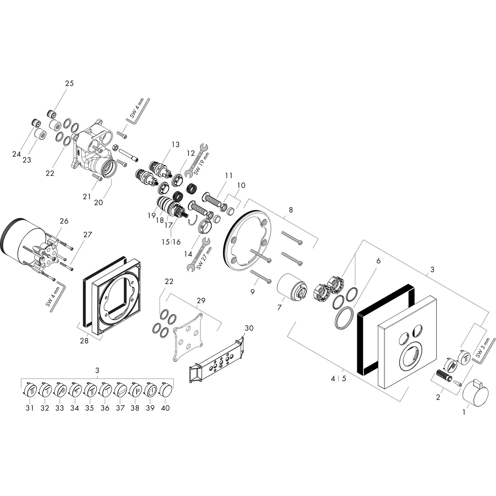 hansgrohe Fertigmontageset ShowerSelect UP-Thermostat, 2 Verbraucher, brushed black chrome