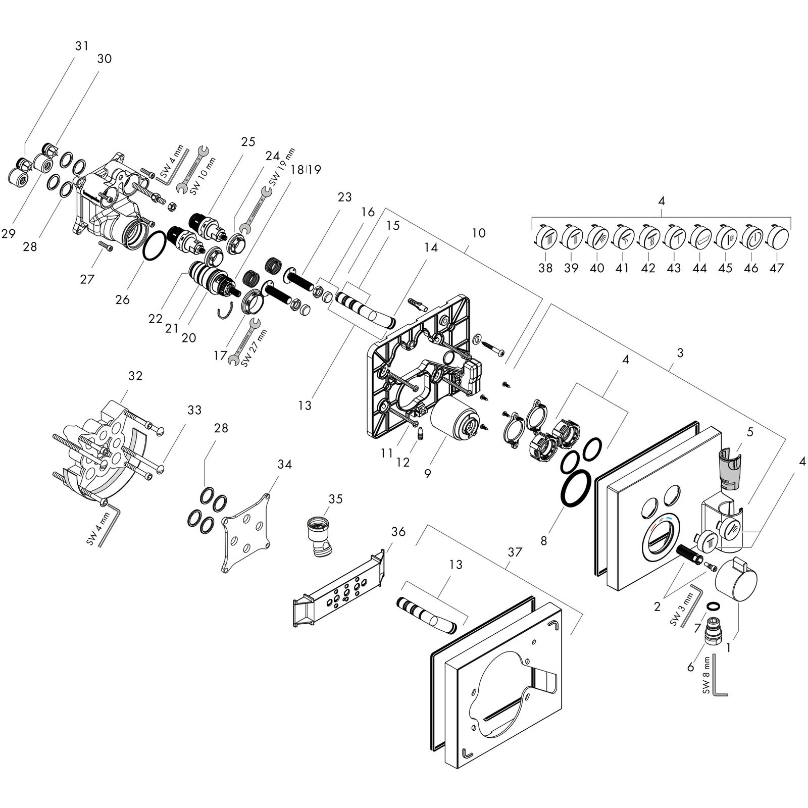hansgrohe Fertigmontageset ShowerSelect UP-Thermostat, 2 Verbraucher, mit Schlauchanschluss und Brausehalter, chrom