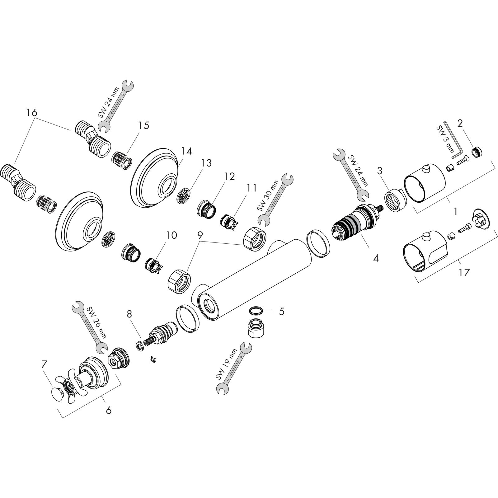 hansgrohe Brausethermostat Axor Montreux AP, 1 Verbraucher, mit Kreuzgriff, chrom