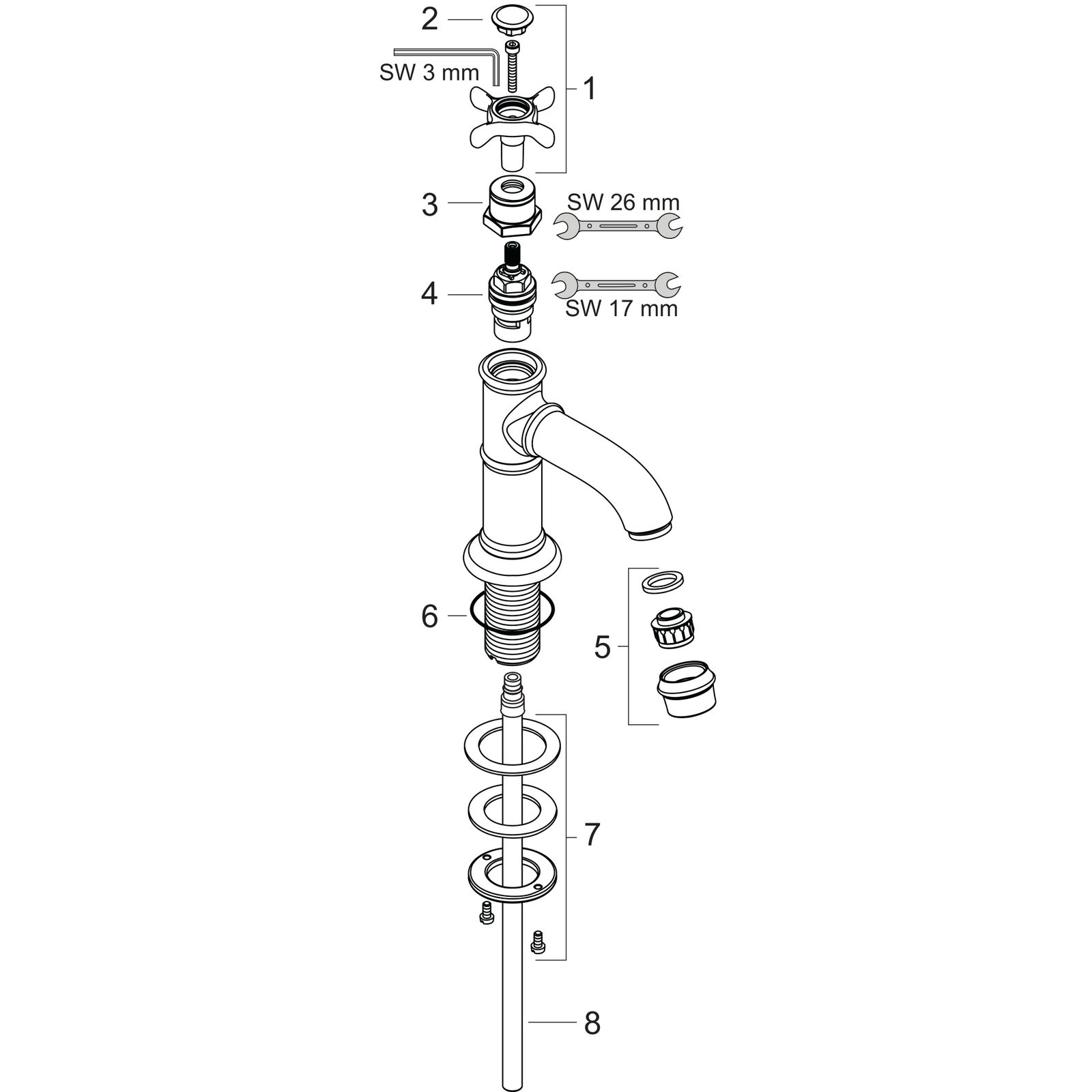 hansgrohe Standventil 50 Axor Montreux Ausladung 104mm, mit Kreuzgriff, ohne Ablaufgarnitur, chrom