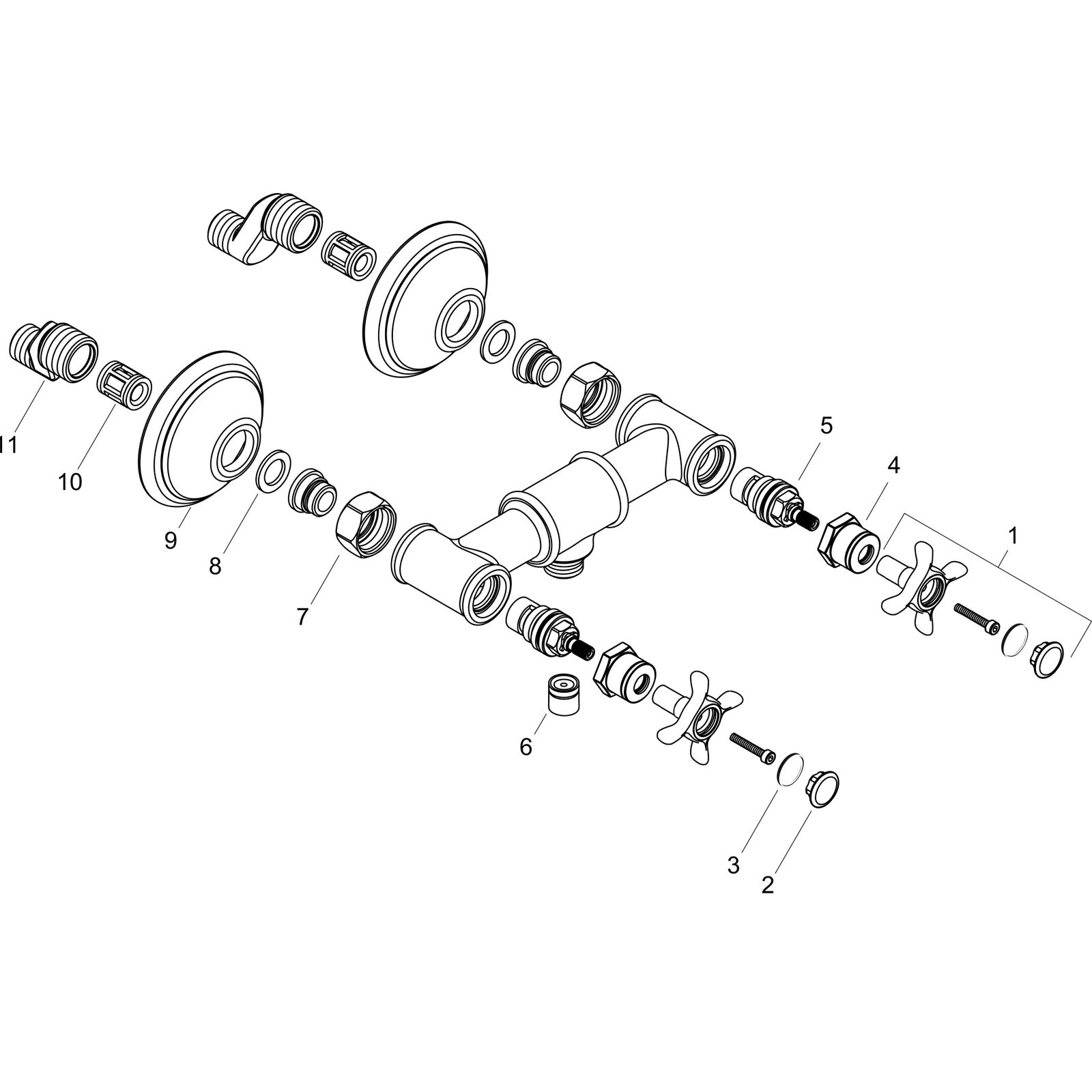 hansgrohe 2-Griff-Brause-Armatur Axor Montreux AP, 1 Verbraucher, mit Kreuzgriffen, brushed nickel