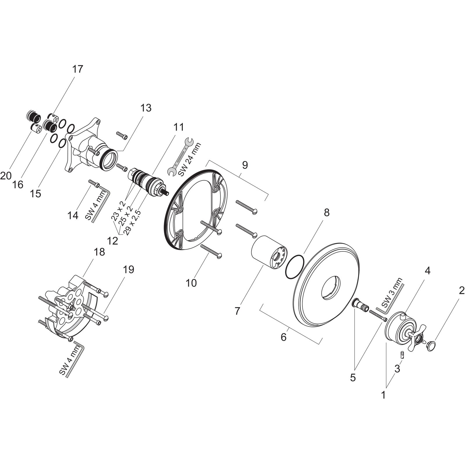 hansgrohe Fertigmontageset Axor Montreux UP-Thermostat, mit Kreuzgriff, brushed nickel