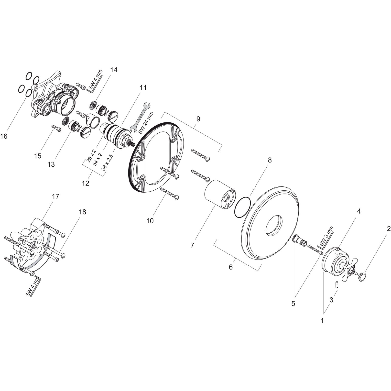 hansgrohe Fertigmontageset Axor Montreux HighFlow UP-Thermostat, mit Kreuzgriff, chrom