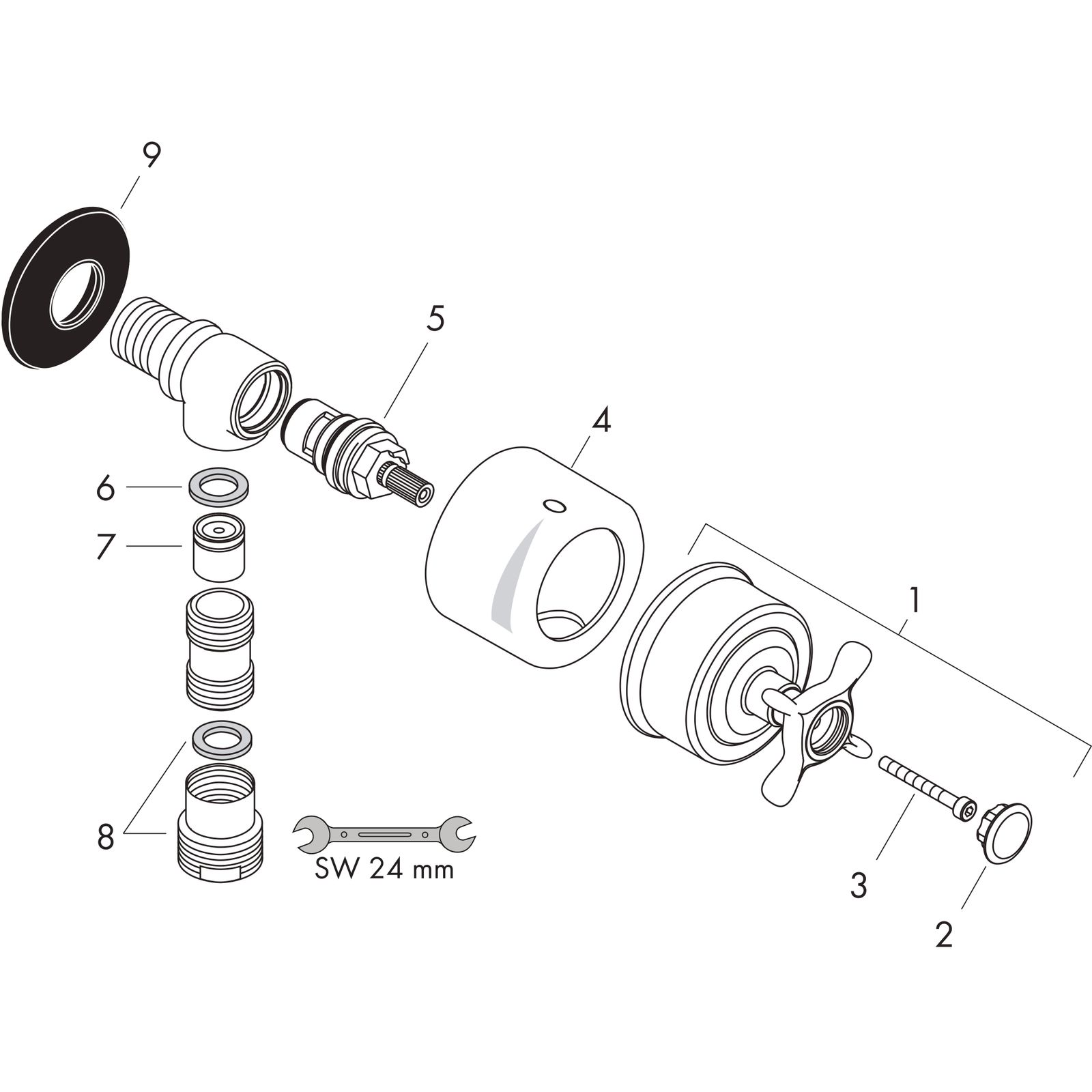 hansgrohe Absperrventil Axor Montreux Stop mit Rückflussverhinderer, Kreuzgriff, brushed nickel
