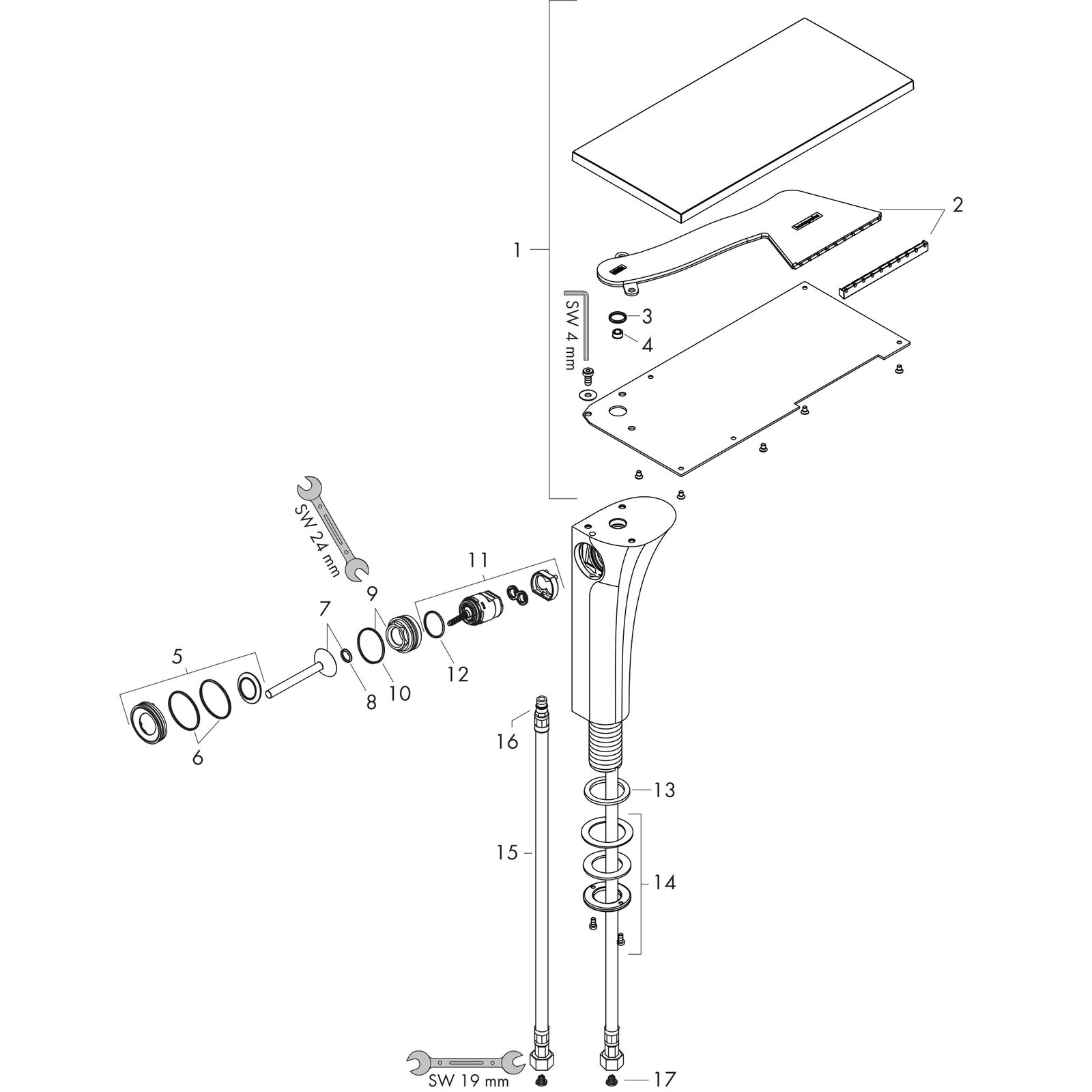 hansgrohe Waschtisch-Einhebelmischer 220 Axor Massaud Ausladung 200mm, unverschließbare Ablaufgarnitur, chrom